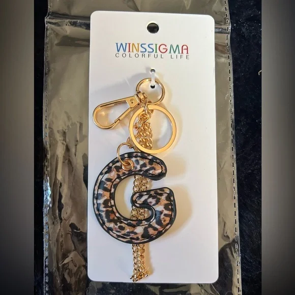 🐆 Leopard PU leather “G” Initial Letter Keyring Keychain Bag Charm🐆NWT - Picture 8 of 10